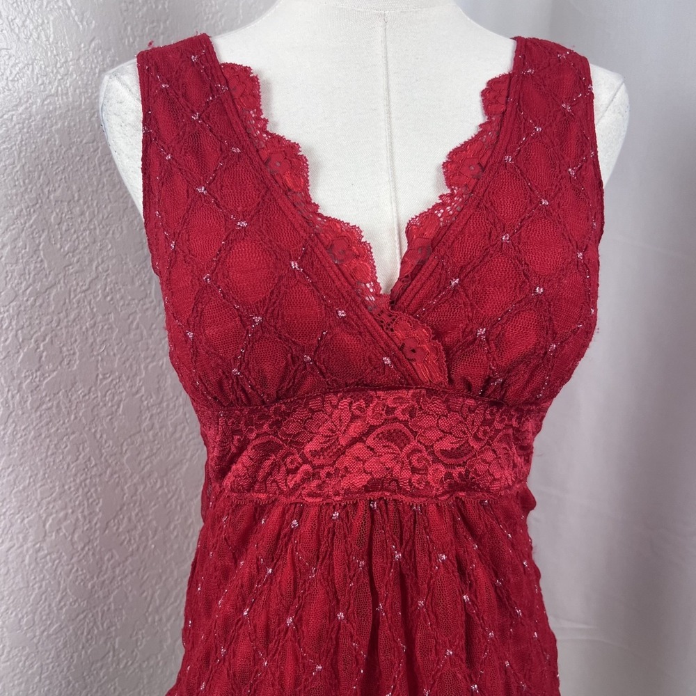 Vintage Y2K Studio Y Top Womens Small Red Mesh Lace Tank Babydoll Fairy Romantic